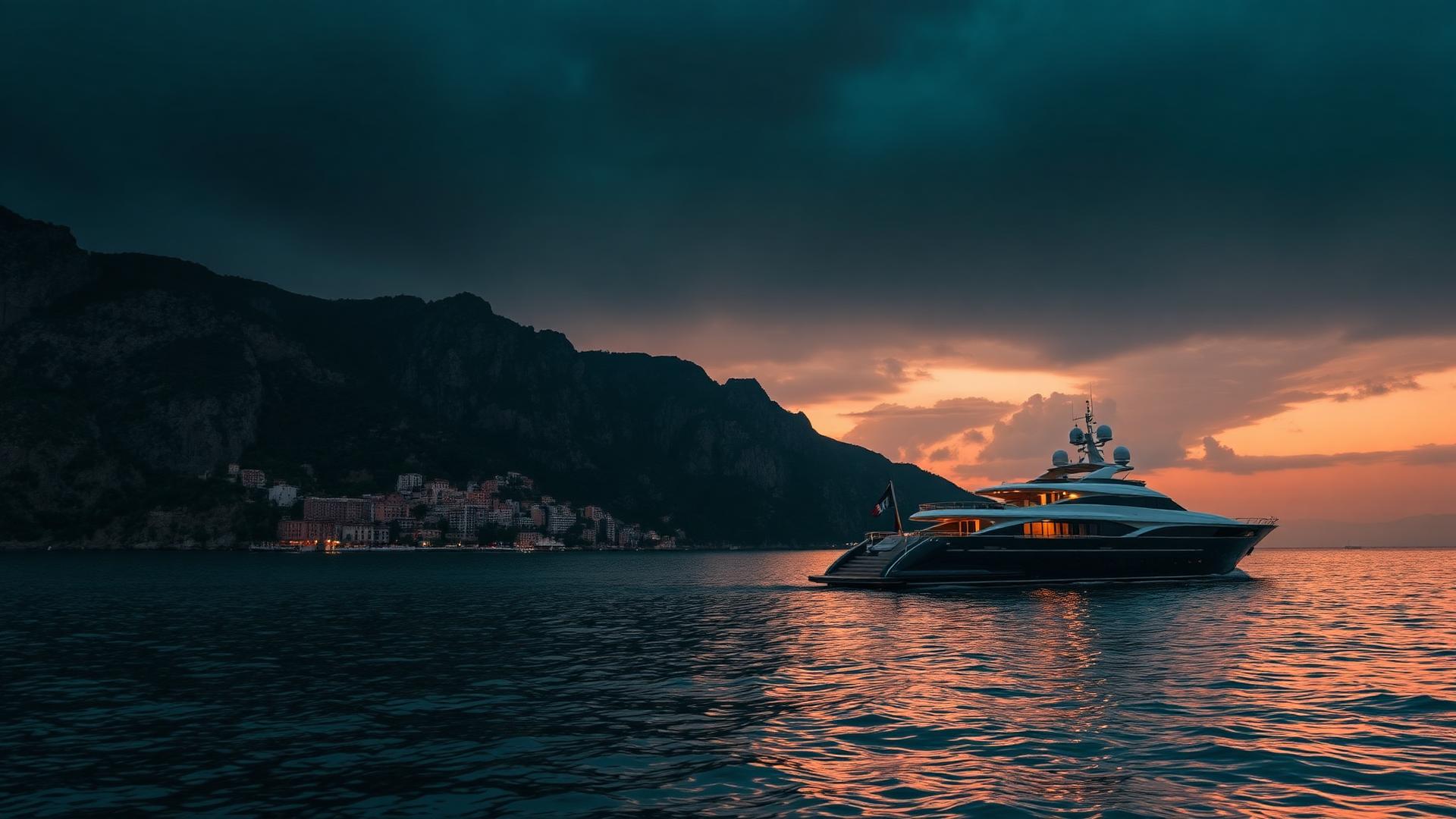 Luxury yacht at sunset